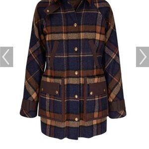 Veronica Beard Navy and Brown Plaid Utility Jacket
